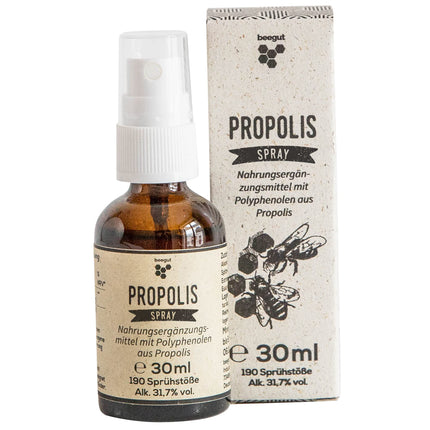Propolisa aerosols 30 ml ar dabīgu propolisu, eikaliptu, ceļmallapu un citronu eļļu kā mutes dobuma un kakla aerosols (30 ml)
