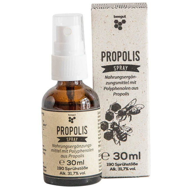Propolisa aerosols 30 ml ar dabīgu propolisu, eikaliptu, ceļmallapu un citronu eļļu kā mutes dobuma un kakla aerosols (30 ml)