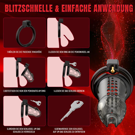 Chastity Cage Männer Peniskafig Keuschheitskafig Herren aus Harz & Premium Silikon mit 6 Penisringen - Ultraleicht & Unsichtbar für SM Fetisch, Sex Spielzeug Fesselspiele und Abstinenz | Cock Cage (M)