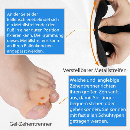 Healrecux 2x Hallux valgus korekcijas šina ar 2x pirkstu izpletējiem pirkstu taisnošanai dienā un naktī, Hallux valgus pārsējs vīriešiem un sievietēm, lielā pirksta aizsardzība
