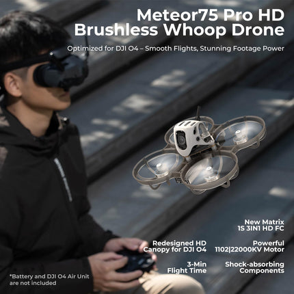 BETAFPV Meteor75 Pro bezkontaktu kvadrokopters ar Matrix 1S ​​​​3IN1 HD FC, 1102 22000KV motoru, 45 mm 3 lāpstiņu propelleriem, kas saderīgs ar O4 gaisa bloku, FPV filmu veidošanas entuziastiem, lidojumiem telpās un ārā - PNP