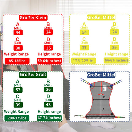 EZ Assistive Universal Full Body Patient Lift Sling, Lift Medical Sling für Bett Positionierung und Baden Assist Aids, Transfer Sling für Ältere, Bariatric,Behindert, Bettlägerig,(Groß)