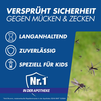 Anti Brumm Kids Sensitive pumpja aerosols, 75 ml: Uzticama aizsardzība pret odiem un ērcēm, īpaši bērniem no viena gada vecuma, odu aerosols ar ikaridīnu