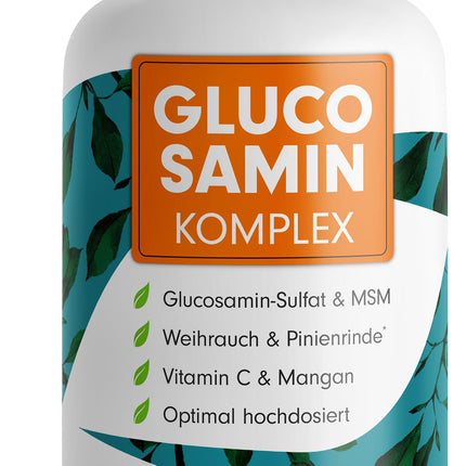 Glikozamīna komplekss ar augstu devu, 120 kapsulas, augstas kvalitātes matrica ar glikozamīnu, vīraku, MSM, priežu mizu, mangānu un dabīgo C vitamīnu no mežrozīšu ekstrakta, optimāli augsta deva, viena mēneša krājums