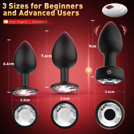 Tagnaff Analplugs 3-Set, Analplug# für Frauen Männer mit Vibration 10 Modi, Silikon Anal Plugs Butt Plug für den Mann Analvibratoren für Frau Buttplug Anfänger/Profis Anal Toys Sexspielzeug Butplug
