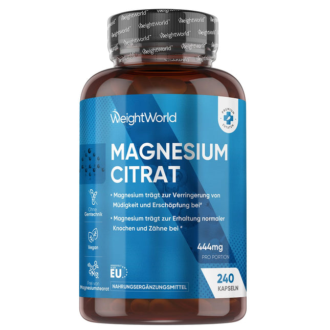 Magnija citrāta buferēts - 240 vegānas kapsulas - 444 mg elementārā magnija vienā porcijā - 4 mēnešu krājumi - magnija citrāta kapsulas - alternatīva tabletēm vai pulverim - no WeightWorld