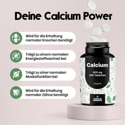 Kalcija tabletes ar augstu devu - 365 tabletes - 800 mg kalcija dienā - Kalcija tabletes ar augstu devu - 180 dienu krājumi - vegānisks un ražots Vācijā