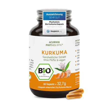 Spēcīgākās organiskās kurkumas kapsulas | apm. 15 000 mg kurkumas pulvera vienā dienas devā | augstākais kurkumīna saturs | 40 reizes biopieejamāks | bez pipariem | Augstas devas kurkumas kapsulas | vegāns un viegli sagremojams