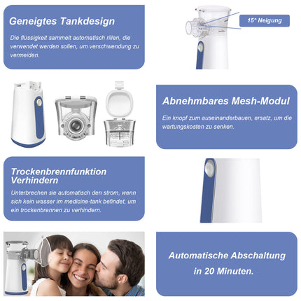 Inhalators bērniem, inhalatori pieaugušajiem, zīdaiņu inhalatora komplekts ar maskām un uzgali, pārnēsājams, kluss, automātiska tīrīšanas funkcija