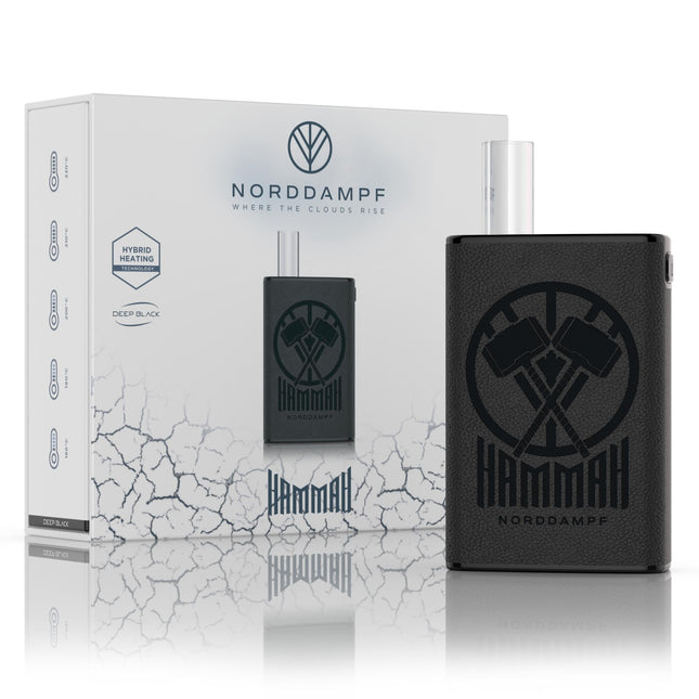 Norddampf HAMMAH augu iztvaicētājs | Kompakts augstākās kvalitātes garšaugu vaporizators | Hibrīda apkures tehnoloģija | 1600 mAh akumulators | 30 s uzsilšanas laiks | Izolēti elpceļi | 5 temperatūras līmeņi | Dziļi melna