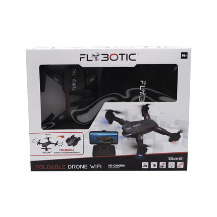 FLYBOTIC - salokāms drons ar WiFi un HD kameru (1280×720 pikseļi) + uzglabāšanas soma - 4 vadības kanāli - akumulators iekļauts - drons bērniem un pieaugušajiem - lietošanai iekštelpās/ārā - vecums 14+