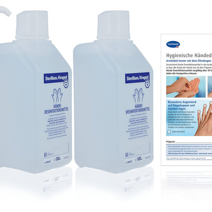 Sterillium VIRUGARD virucīda roku dezinfekcijas komplekti ar dozēšanas sūkni iznīcina baktērijas par 99,9% (2 x 500 ml)