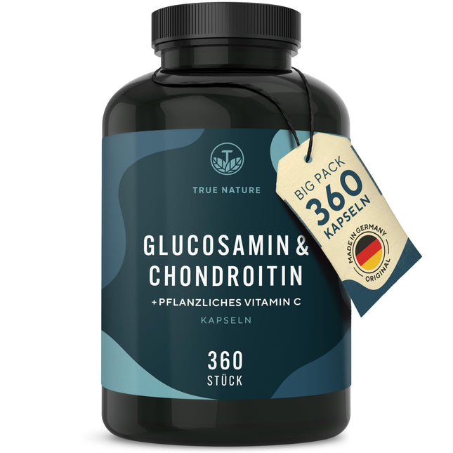 Glikozamīna hondroitīns augstā devā - lielais iepakojums: 360 kapsulas (pietiek 6 mēnešiem) - ar C vitamīnu (veicina normālu kolagēna veidošanos) - farmaceitiskā kvalitāte - ražots Vācijā - ĪSTA DABA
