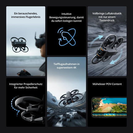 DJI Avata 2 Fly More Combo (3 akumulatori), FPV drons ar 4K kameru, maks. 69 minūtes. lidojuma laiks, akrobātika ar vienu pogas pieskārienu, kameras drons ar Goggles 3 un RC Motion 3, ar propelleru aizsargiem