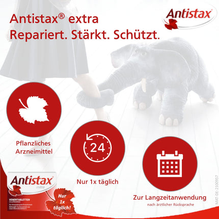 Antistax extra vein tabletes, apvalkotās tabletes 360 mg, 30 tabletes, ar sarkano vīnogulāju lapu ārstniecisko spēku, smagām un pietūkušām kājām, nakts krampjiem ikru muskuļos un venozai nepietiekamībai