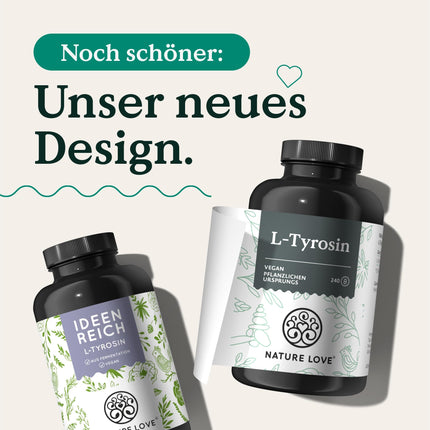 Nature Love L-tirozīns 240 vegāniskās kapsulas - 1000 mg dienā - 4 mēnešu krājumi - no fermentācijas, laboratorijā pārbaudīts un ražots Vācijā - bez nevēlamām piedevām
