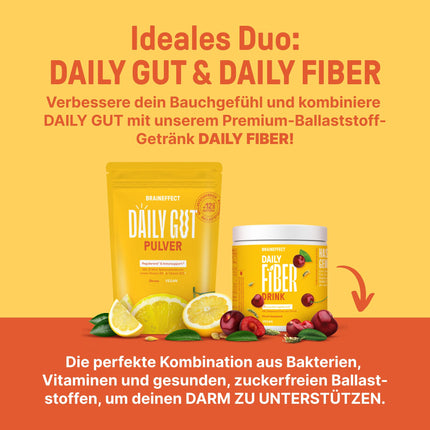 BRAINEFFECT DAILY GUT - Gardīgs baktēriju celmu dzēriena pulveris ar šķiedrvielām un B6 + B12 vitamīniem