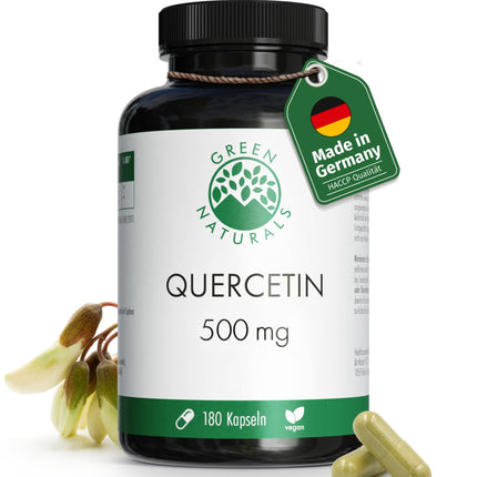 Kvercetīns ar augstu devu - 180 kapsulas pa 500 mg katra, ražotas Vācijā ar ekstrakta saturu 95% - 6 mēnešu krājumi - aptiekas kvalitāte - Green Naturals®