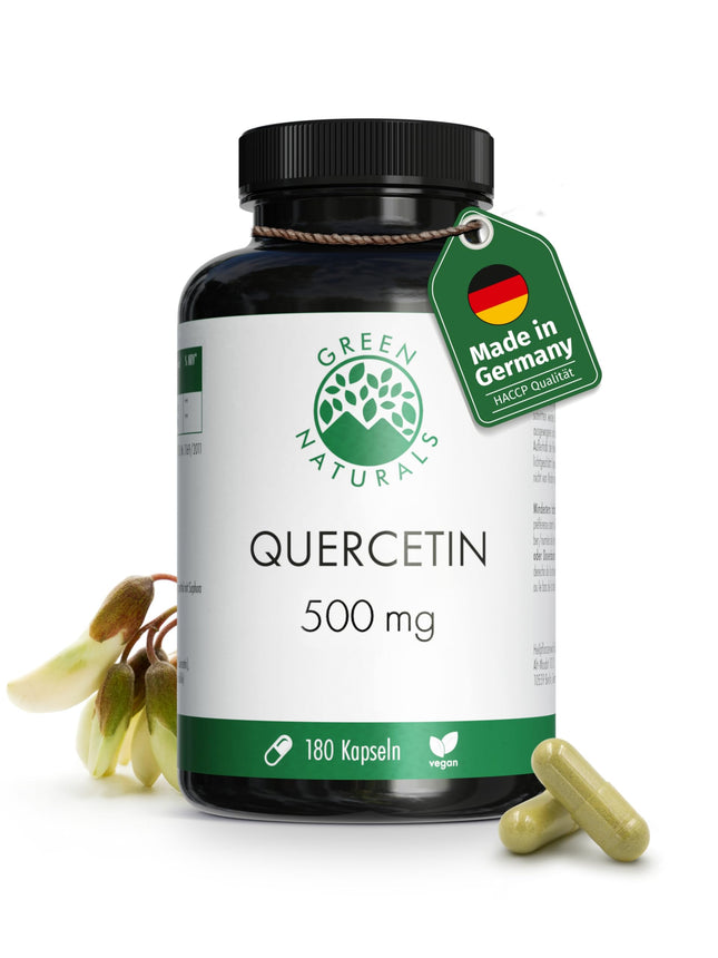 Kvercetīns ar augstu devu - 180 kapsulas pa 500 mg katra, ražotas Vācijā ar ekstrakta saturu 95% - 6 mēnešu krājumi - aptiekas kvalitāte - Green Naturals®