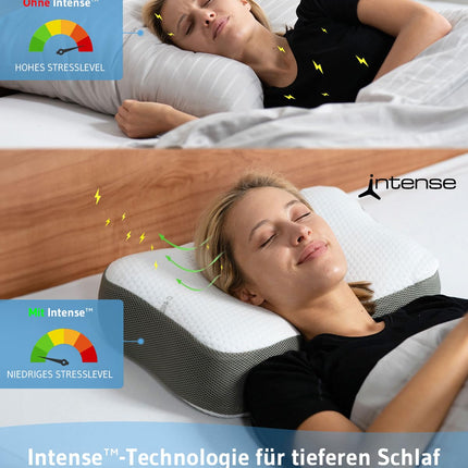 Kakla spilvens Re-Charge Intense | Ortopēdisks kakla mugurkaula spilvens guļošajam uz sāniem | Ergonomiskas atmiņas putas ar bambusa aktivēto ogli, inovatīva tehnoloģija dziļākam miegam, atpūtas spilvens 50x30x12