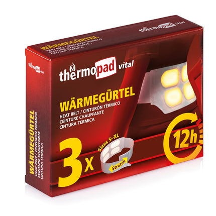 Thermopad Wärmegürtel GR. S-XL (Stretch/Klett) – DAS ORIGINAL: 3x Wärmegürtel für 12 Stunden I Sofort einsatzbereiter Wärmegurt aus extra warmen Wärmepflastern/Wärmepads – Nierenwärmer/Rückenwärmer