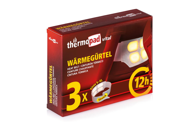 Thermopad Wärmegürtel GR. S-XL (Stretch/Klett) – DAS ORIGINAL: 3x Wärmegürtel für 12 Stunden I Sofort einsatzbereiter Wärmegurt aus extra warmen Wärmepflastern/Wärmepads – Nierenwärmer/Rückenwärmer