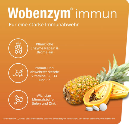 WOBENZYM® imūnsistēma | 240 tabletes | Imūnsistēmas ārstēšana | Atbalsta imūnsistēmu ar C un D vitamīniem, cinku un selēnu | Spēcīgai imūnsistēmas aizsardzībai | Enzīmu un vitamīnu kombinācija | Aizsardzība