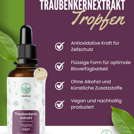 OPC vīnogu kauliņu ekstrakta pilieni – 50 ml – Augsti koncentrēts no Francijas vīnogām – Vegāns un bezalkoholisks – no Vācijas