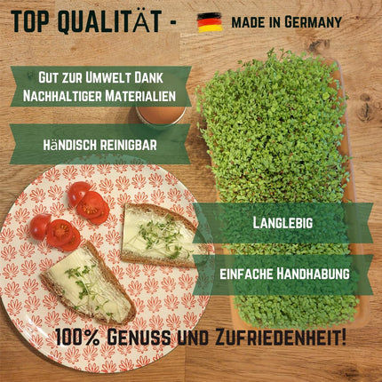 Green Mageo Family 31 cm kressalātu audzēšanas komplekts - audzēšanas paplāte ar kressalātu, lucernas un rukolas sēklu maksimālo iepakojumu, džutas audzēšanas paklājiņi, ideāli piemēroti kā mikrozaļumu audzēšanas komplekts
