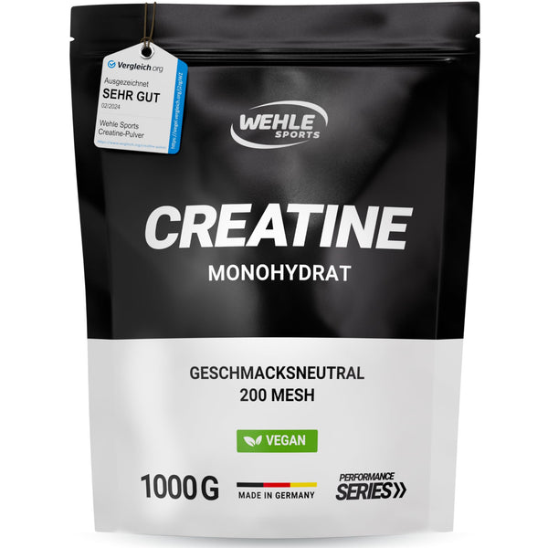 Kreatīna monohidrāts 1kg pulveris Tīrs mikronizēts kreatīns Kvalitatīva sieta 200 - optimāli augsta deva 100% vegāns - Wehle Sports (1000g)