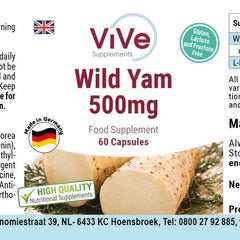 Savvaļas jama ekstrakts 500 mg - 60 kapsulas Savvaļas jamss ar 20% diosgenīna - augsta deva un vegāns - Dioscorea villosa | Kvalitāte no Vācijas, ko nodrošina ViVe Supplements