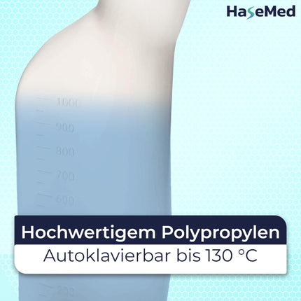 HaseMed pisuāra pudele vīriešiem - 1000 ml, ar vāku, 1 gab. | Autoklāvējams līdz 130 °C, izgatavots no polipropilēna, hermētisks un higiēnisks — ideāli piemērots aprūpei, slimnīcām un ceļojumiem