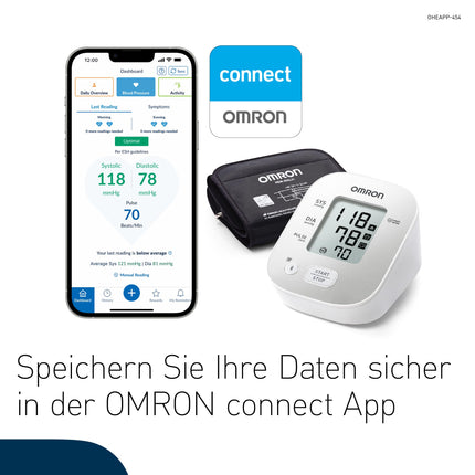 OMRON X2 Smart+ klīniski apstiprināts augšdelma asinsspiediena mērītājs ar Bluetooth + bezmaksas lietotni, Vācijas Hipertensijas līgas apstiprinājuma zīmogs precīziem mērījumu rezultātiem, universāla aproce 22–42 cm