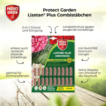 PROTECT GARDEN Lizetan Plus kombinētie mēslošanas stienīši, ilgtermiņa kaitēkļu apkarošana un augstākās kvalitātes mēslojums vienā, 40 stienīši