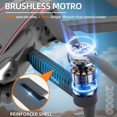 Drons ar kameru, HD 1080P droni ar bezkontaktu motoru, drons ar dubultu kameru bērnu droniem, RC kvadrokoptera drons ar 3D pagriezieniem, pacelšanās/nosēšanās ar vienu taustiņu, 2 baterijas