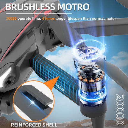 Drons ar kameru, HD 1080P droni ar bezkontaktu motoru, drons ar dubultu kameru bērnu droniem, RC kvadrokoptera drons ar 3D pagriezieniem, pacelšanās/nosēšanās ar vienu taustiņu, 2 baterijas