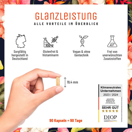 NATURTREU® Glanzleistung - koenzīma Q10 kapsulas ar lielu devu 200 mg vienā kapsulā - 90 vegānas kapsulas 3 mēnešiem - tīrs ubikinons no augu fermentācijas