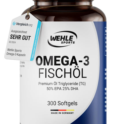 Omega 3 kapsulas augstā devā - 300 zivju eļļas kapsulas ar 2000 mg (1000 mg EPA un 500 mg DHA) vienā dienas devā - Omega-3 taukskābes bez E vitamīna - Rūpīgi attīrītas un iegūtas ilgtspējīgā zvejā