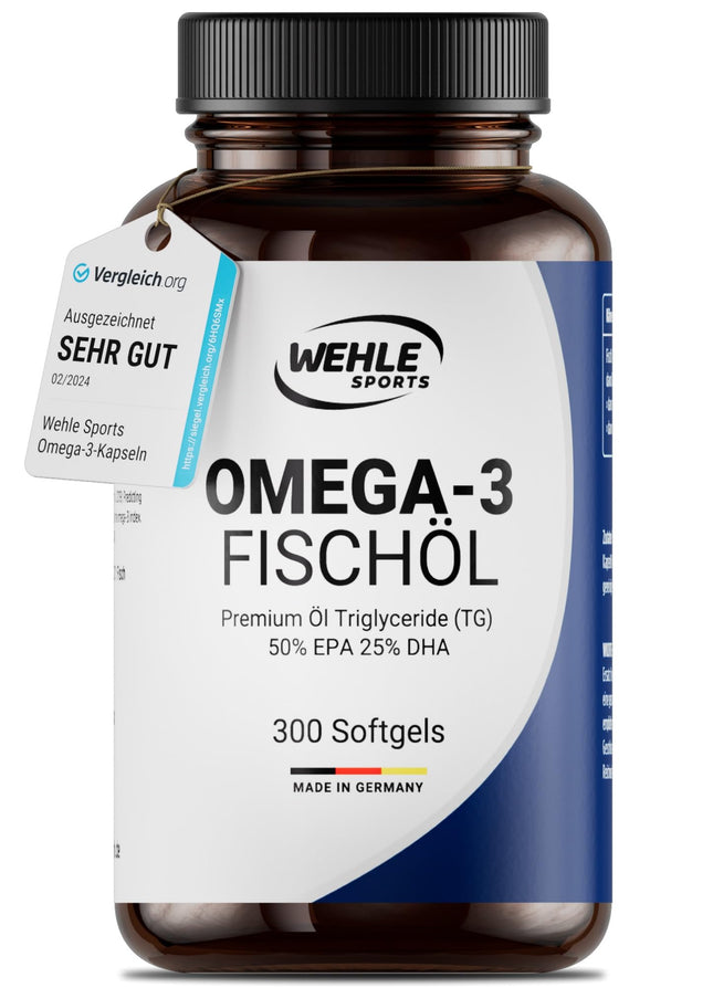 Omega 3 kapsulas augstā devā - 300 zivju eļļas kapsulas ar 2000 mg (1000 mg EPA un 500 mg DHA) vienā dienas devā - Omega-3 taukskābes bez E vitamīna - Rūpīgi attīrītas un iegūtas ilgtspējīgā zvejā