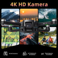 Drons ar 4K kameru, 5G WiFi pārraidi, maksimālo lidojuma ātrumu 40 km/h, 4. līmeņa vēja pretestību, bezkontaktu motoru, drons pieaugušajiem, salokāms kvadrokopters