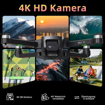 Drons ar 4K kameru, 5G WiFi pārraidi, maksimālo lidojuma ātrumu 40 km/h, 4. līmeņa vēja pretestību, bezkontaktu motoru, drons pieaugušajiem, salokāms kvadrokopters