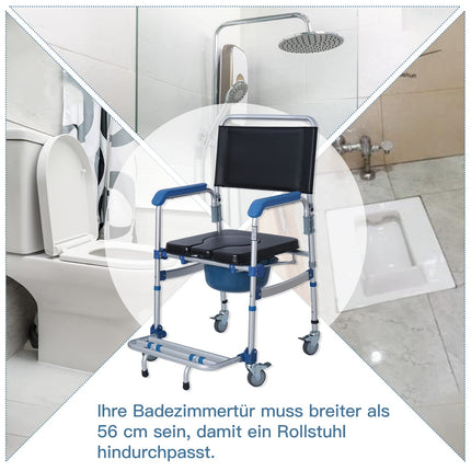 Bimiti tualetes krēsls ar ritentiņiem līdz 150 kg dušas ratiņkrēsls Ūdensizturīgs tualetes krēsls Mobilais aprūpes krēsls senioriem, slimniekiem, invalīdiem un grūtniecēm