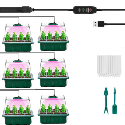 XVZ audzēšanas komplekts, augu audzēšana, siltumnīca, 6 audzēšanas paplāšu ar vākiem komplekts, iekštelpu siltumnīca ar apgaismojumu, mini siltumnīca, piemērota augšana un mitrums.
