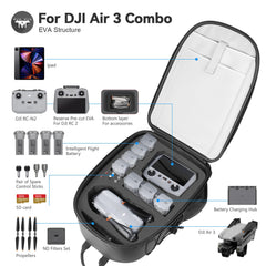 Smatree profesionālā mugursoma DJI droniem un dronu aksesuāriem, G*pro darbības kamerai un Osmo darbības kamerai, melna - DJI Air 3, liela, profesionāla