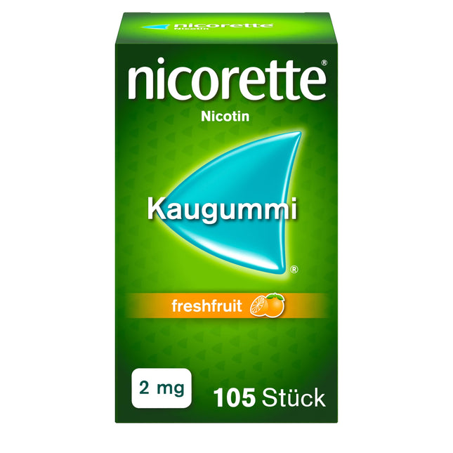 NICORETTE košļājamā gumija 2mg svaigu augļu – nikotīna košļājamā gumija smēķēšanas atmešanai – augļu garša – 2mg nikotīna – smēķēšanas atmešanai – 105 gab.