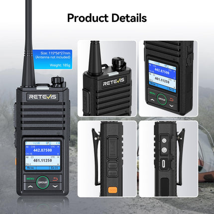 Retevis RB658 rācijas lietotne, Bluetooth divvirzienu radio 1800 mAh, AI trokšņu slāpēšana, 1,77 collu ekrāns, rācijas ar bezvadu austiņām, autoparkiem, transportlīdzekļu vadīšanai (2 iepakojumā, melnas)