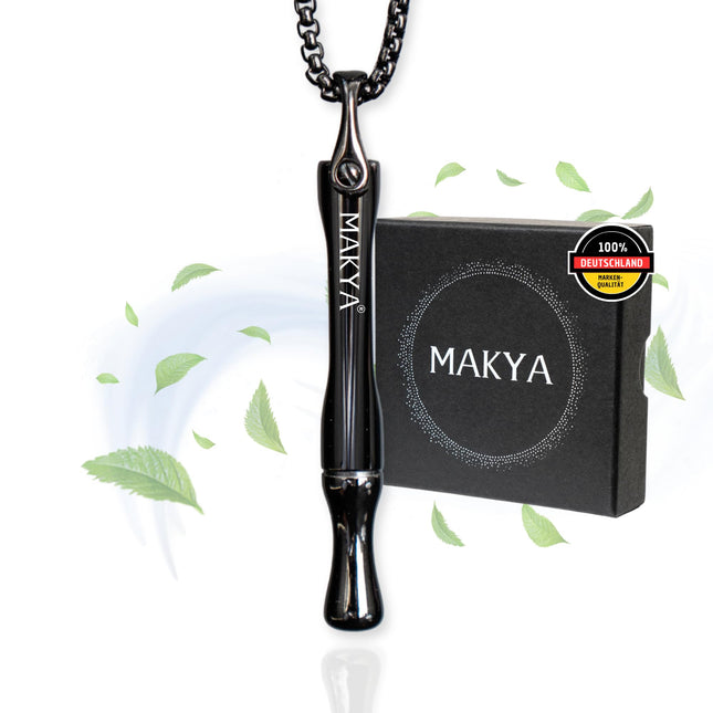Makya V2 – Smēķēšanas atmešanas līdzeklis – VAIRĀK IZTURĪBAS – Bez nikotīna un ķīmiskām vielām – Imitē smēķēšanas sajūtu – Izstrādāts sadarbībā ar pulmonologiem – Stresa mazināšanai un elpošanas treniņiem – Nerūsējošā tērauda kaklarota