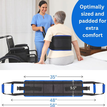 Eyra 147 cm pārvietošanas siksna pacientiem un senioriem – polsterēta pārvietošanas siksna ar rokturiem – ergonomisks celšanas palīglīdzeklis pacientiem – droša pārvietošana no gultas, ratiņkrēsla vai automašīnas