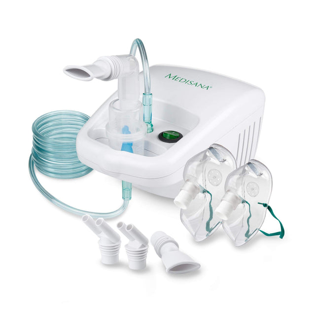 Medisana IN 500 inhalators, inhalācijas ierīce ar iemutni un masku pieaugušajiem un bērniem, inhalators-smidzinātājs saaukstēšanās vai astmas ārstēšanai ar papildu piederumiem