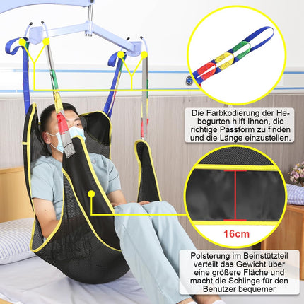 EZ Assistive pilna ķermeņa pacientu pacelšanas siksna ir aprīkota ar četru punktu sieta siksnu pacientu pārvietošanai un atbalsta svaru līdz 230 kg (500 mārciņām). (liels)